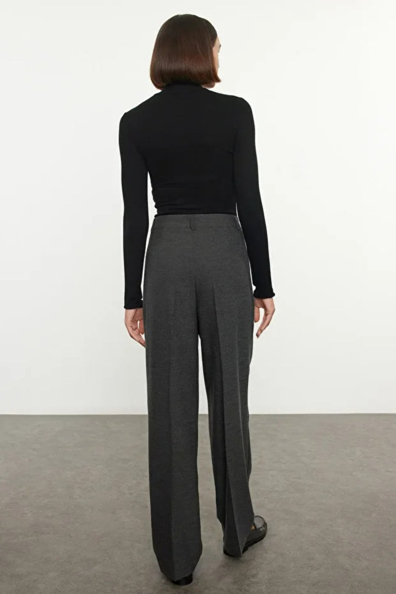 Straight-Cut Pleated Woven Trousers