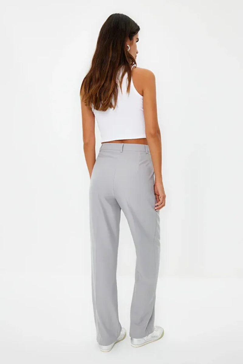 Straight-Cut Pleated Woven Trousers