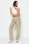 Straight-Cut Pleated Woven Trousers