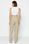 Straight-Cut Pleated Woven Trousers