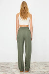 Straight-Cut Pleated Woven Trousers