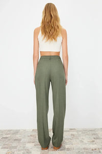 Straight-Cut Pleated Woven Trousers
