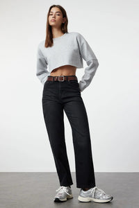 High-Waist Straight-Leg Jeans