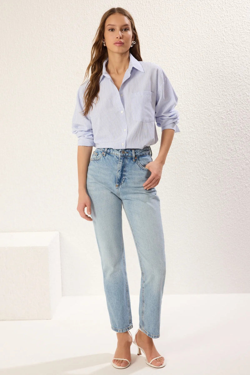 High-Waist Straight-Leg Jeans