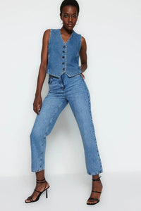 High-Waist Straight-Leg Jeans