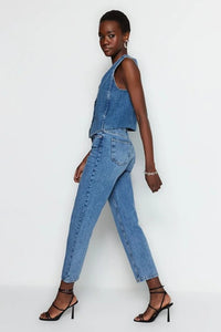 High-Waist Straight-Leg Jeans