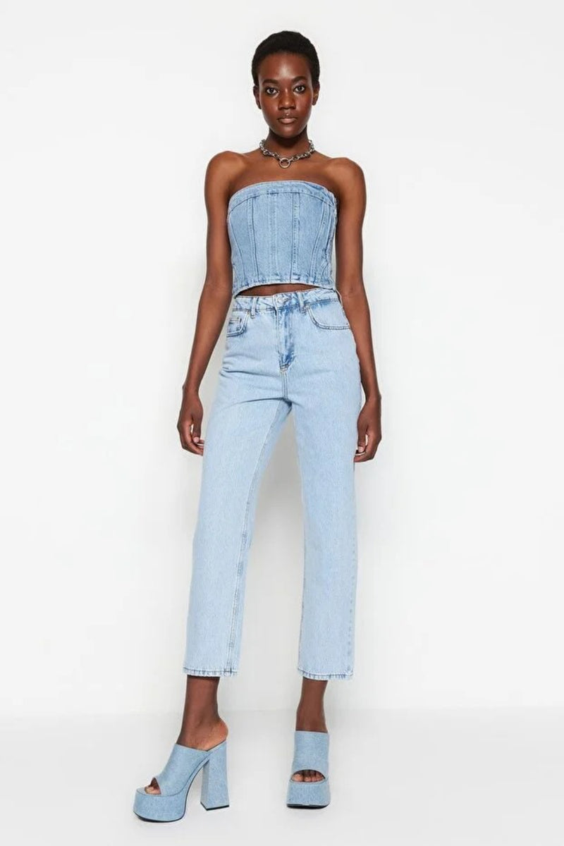 High-Waist Straight-Leg Jeans