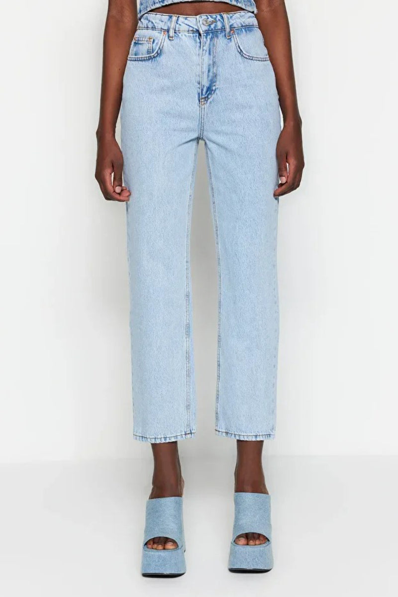 High-Waist Straight-Leg Jeans