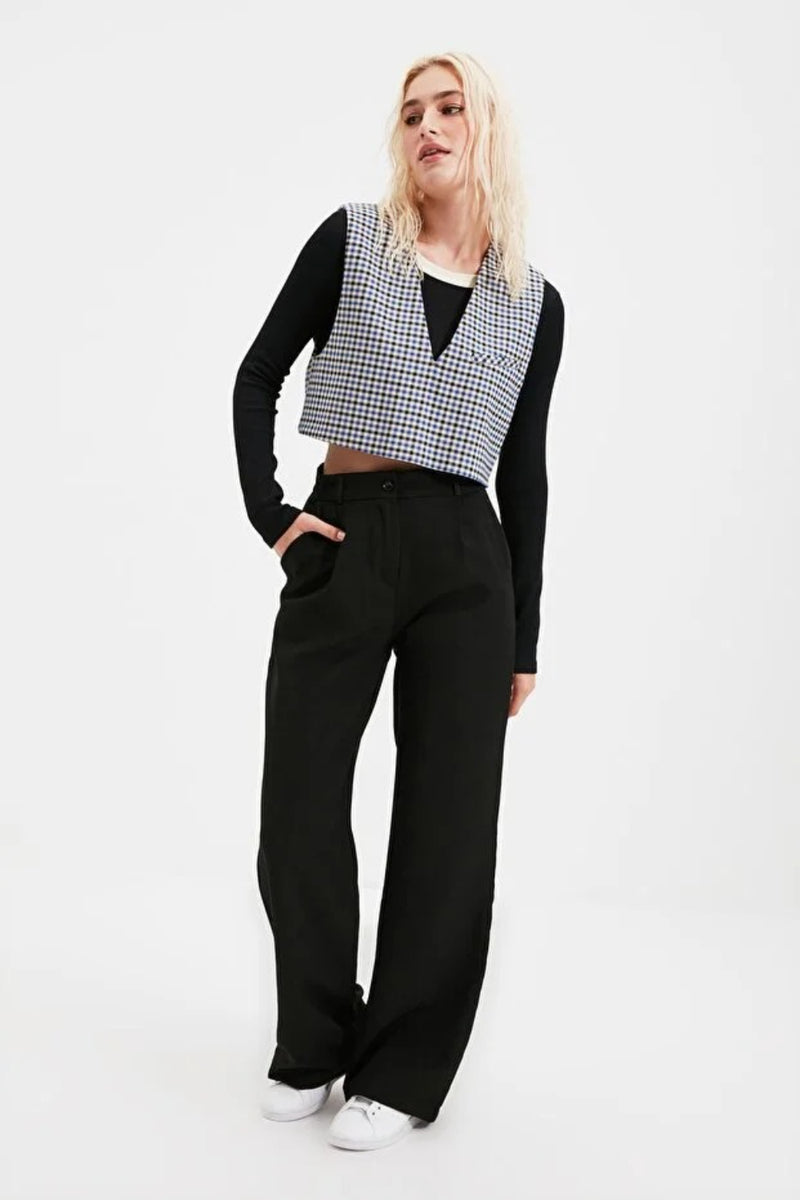 High-Waist Wide-Leg Pleated Woven Trousers