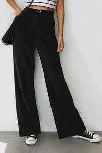 High-Waist Wide-Leg Pleated Woven Trousers