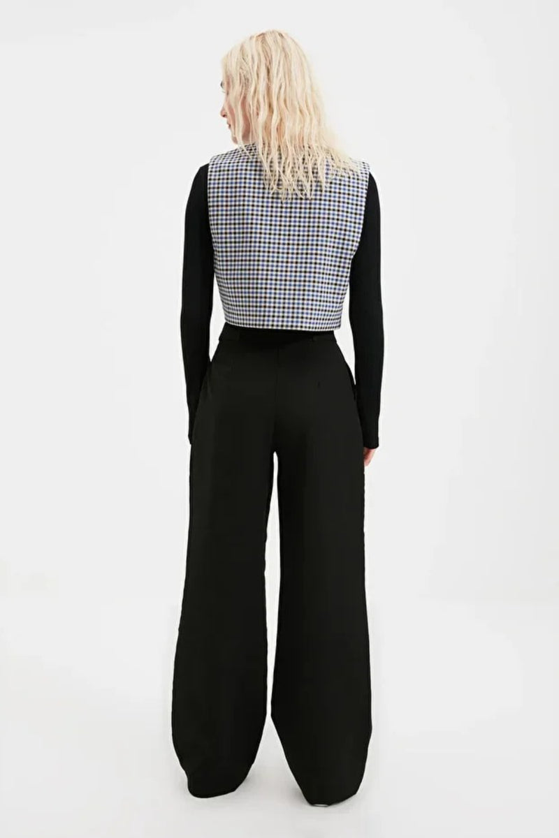 High-Waist Wide-Leg Pleated Woven Trousers