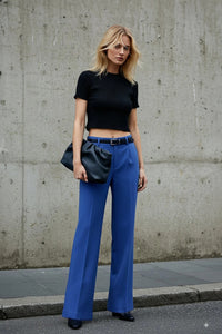 High-Waist Wide-Leg Pleated Woven Trousers
