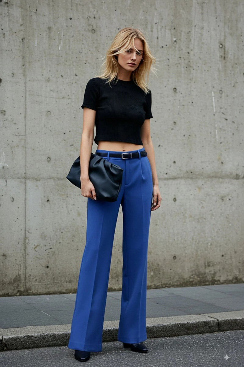 High-Waist Wide-Leg Pleated Woven Trousers