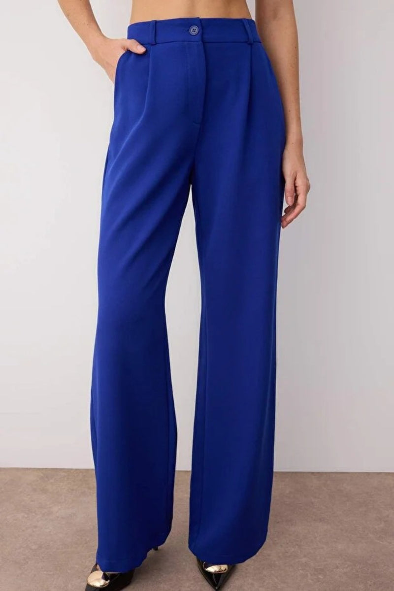 High-Waist Wide-Leg Pleated Woven Trousers