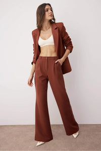 High-Waist Wide-Leg Pleated Woven Trousers