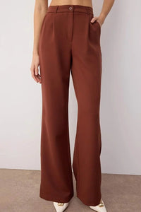 High-Waist Wide-Leg Pleated Woven Trousers