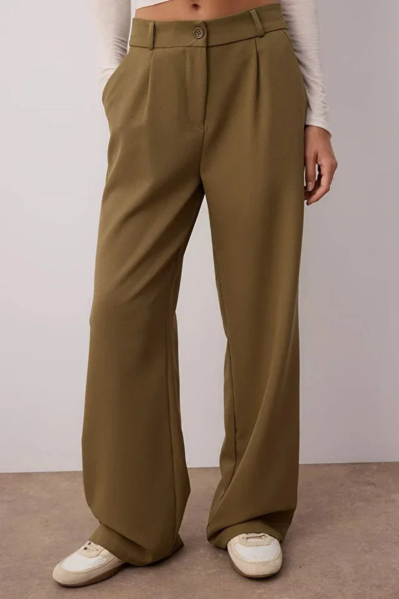 High-Waist Wide-Leg Pleated Woven Trousers