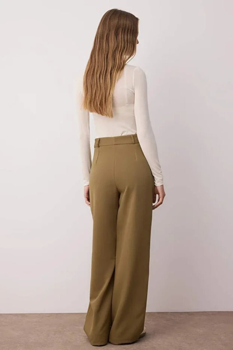 High-Waist Wide-Leg Pleated Woven Trousers