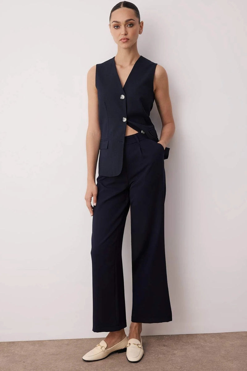 High-Waist Wide-Leg Pleated Woven Trousers