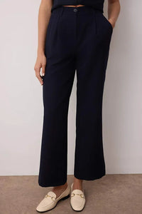 High-Waist Wide-Leg Pleated Woven Trousers