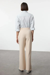 High-Waist Wide-Leg Pleated Woven Trousers