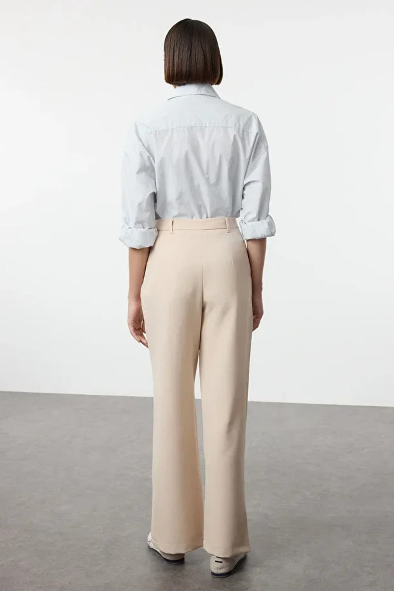 High-Waist Wide-Leg Pleated Woven Trousers