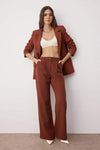 High Waist Wide Leg Pleated Woven Fabric Trousers