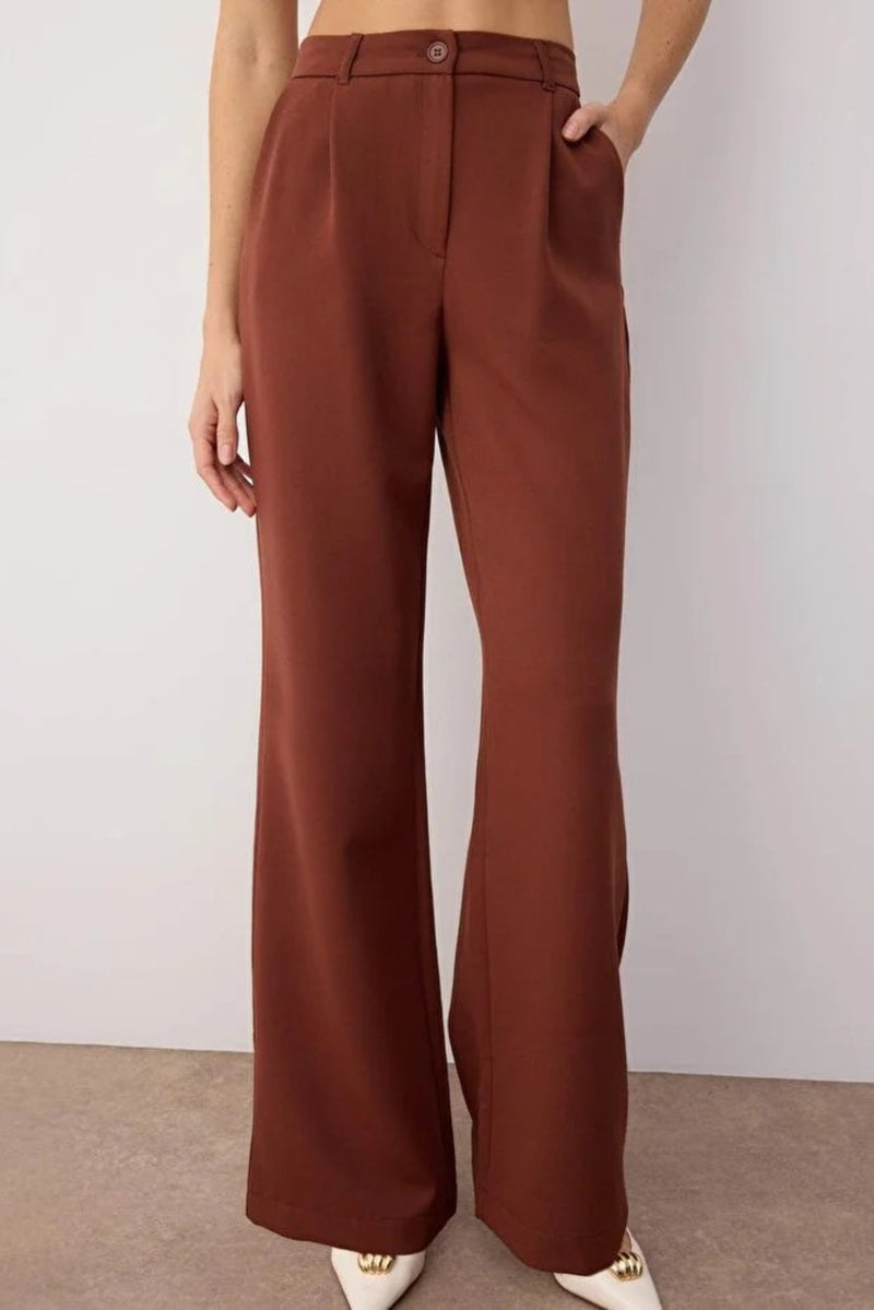 High Waist Wide Leg Pleated Woven Fabric Trousers