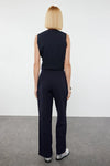 High Waist Wide Leg Pleated Woven Fabric Trousers