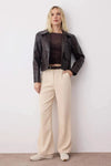 High Waist Wide Leg Pleated Woven Fabric Trousers