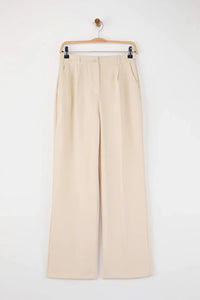 High Waist Wide Leg Pleated Woven Fabric Trousers