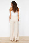High Waist Wide Leg Pleated Woven Fabric Trousers