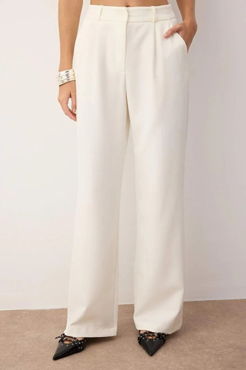 High Waist Wide Leg Pleated Woven Fabric Trousers