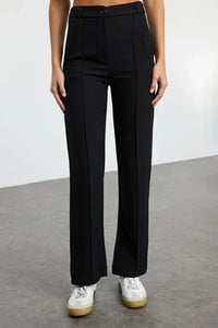 Straight Cut High Waist Pintuck Woven Trousers