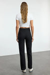 Straight Cut High Waist Pintuck Woven Trousers