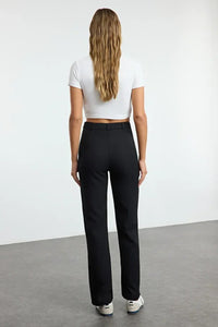 Straight Cut High Waist Pintuck Woven Trousers