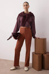 Straight Cut High Waist Pintuck Woven Trousers