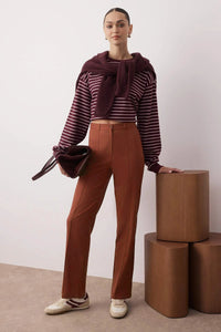 Straight Cut High Waist Pintuck Woven Trousers