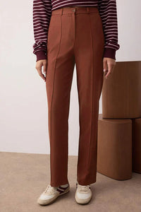 Straight Cut High Waist Pintuck Woven Trousers