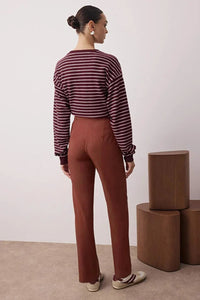 Straight Cut High Waist Pintuck Woven Trousers