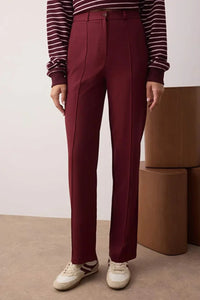 Straight Cut High Waist Pintuck Woven Trousers