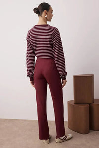 Straight Cut High Waist Pintuck Woven Trousers