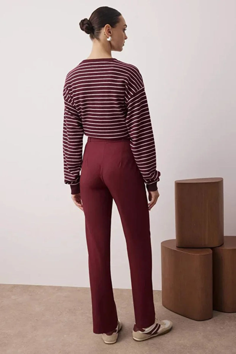 Straight Cut High Waist Pintuck Woven Trousers