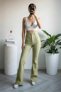 Straight Cut High Waist Pintuck Woven Trousers