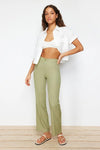 Straight Cut High Waist Pintuck Woven Trousers