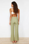Straight Cut High Waist Pintuck Woven Trousers