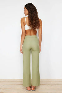 Straight Cut High Waist Pintuck Woven Trousers