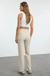 Straight Cut High Waist Pintuck Woven Trousers