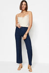 Straight Cut High Waist Pintuck Woven Trousers
