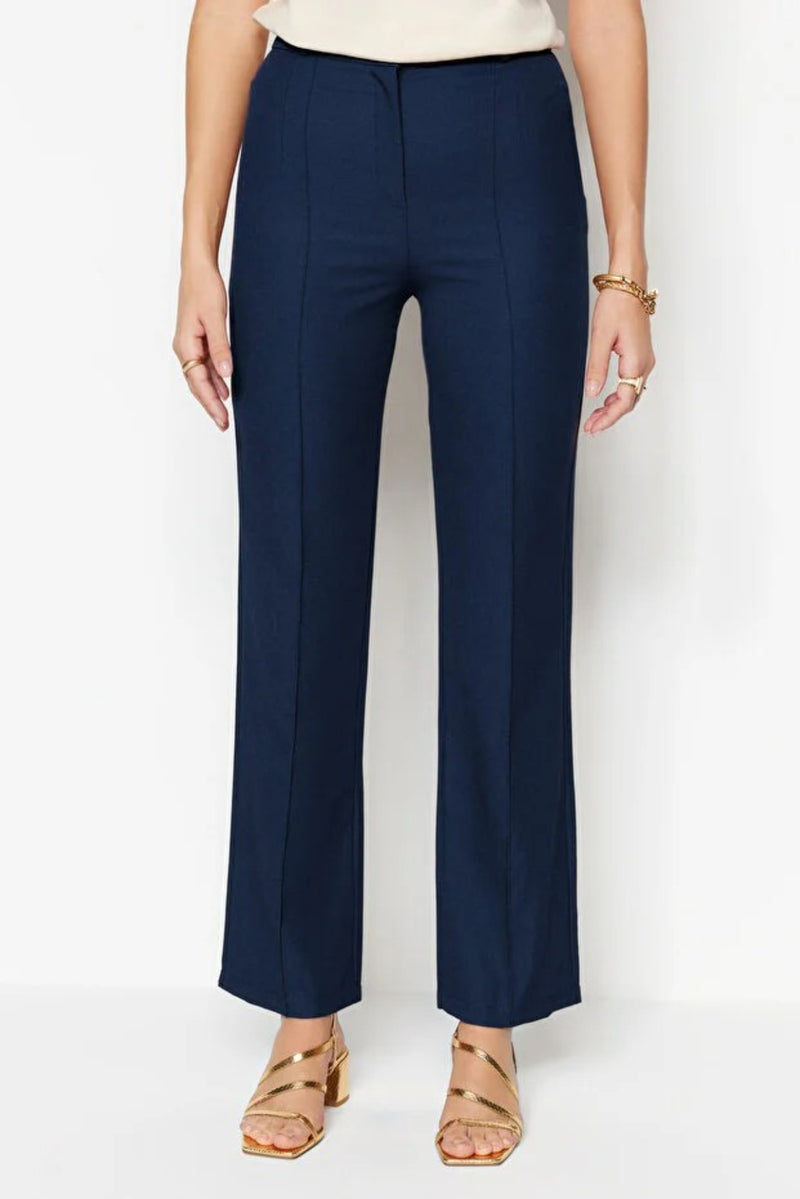 Straight Cut High Waist Pintuck Woven Trousers